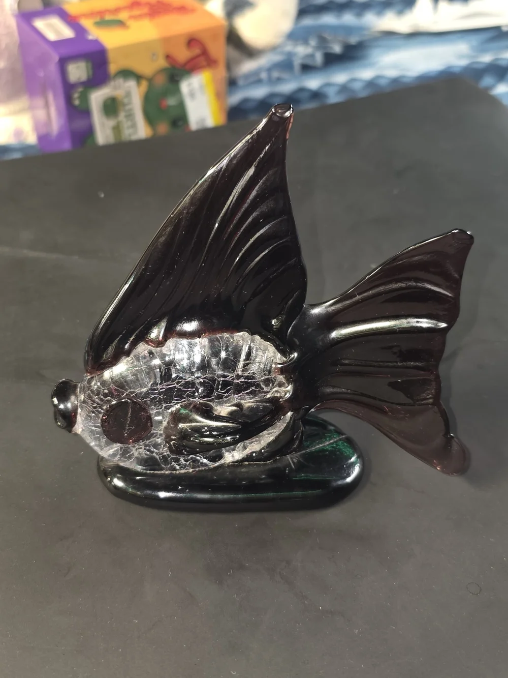 Black Glass Angelfish Aquarium Accent - Decorative Fish Figurine